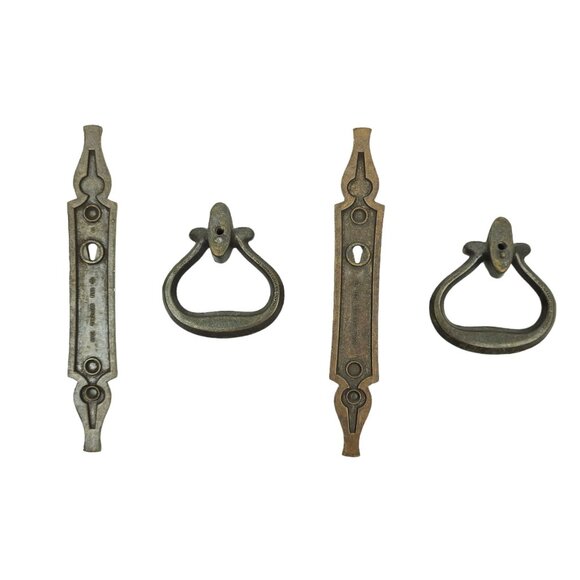 2 Metal Pull Knob w Backplate Vtg Cabinet Drawer Funiture Hardware National Lock - Picture 3 of 13